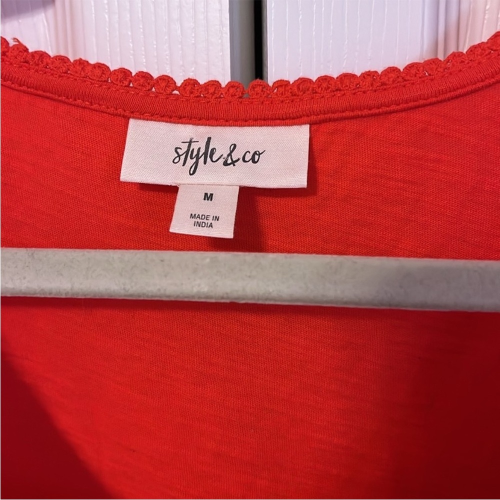 Style & Co. Red Smocked Sleeveless Tank Top - Picture 2 of 5